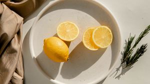 Превью обои лимон, фрукт, цитрус, дольки, миска