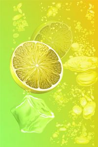 Превью обои лимон, лед, арт, дольки, пузыри, жидкость