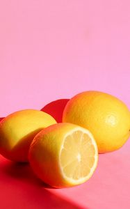 Превью обои лимоны, фрукты, цитрус, желтый, розовый