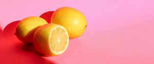 Превью обои лимоны, фрукты, цитрус, желтый, розовый