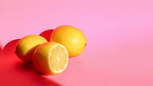 Превью обои лимоны, фрукты, цитрус, желтый, розовый