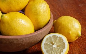 Превью обои лимоны, цитрус, фрукты, миска, желтый