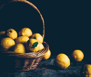 Превью обои лимоны, цитрус, корзина, плоды, кислый, желтый