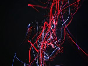 Превью обои линии, полосы, красный, свет, темный фон