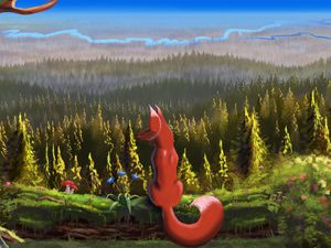 Превью обои лиса, лес, пейзаж, природа, арт