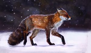 Превью обои лиса, снег, зима, животное, арт