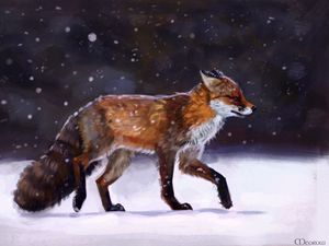 Превью обои лиса, снег, зима, животное, арт