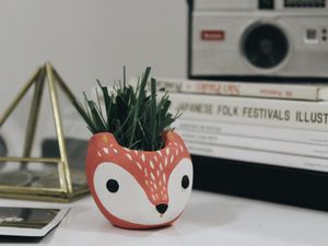 Превью обои лиса, ваза, трава, стол