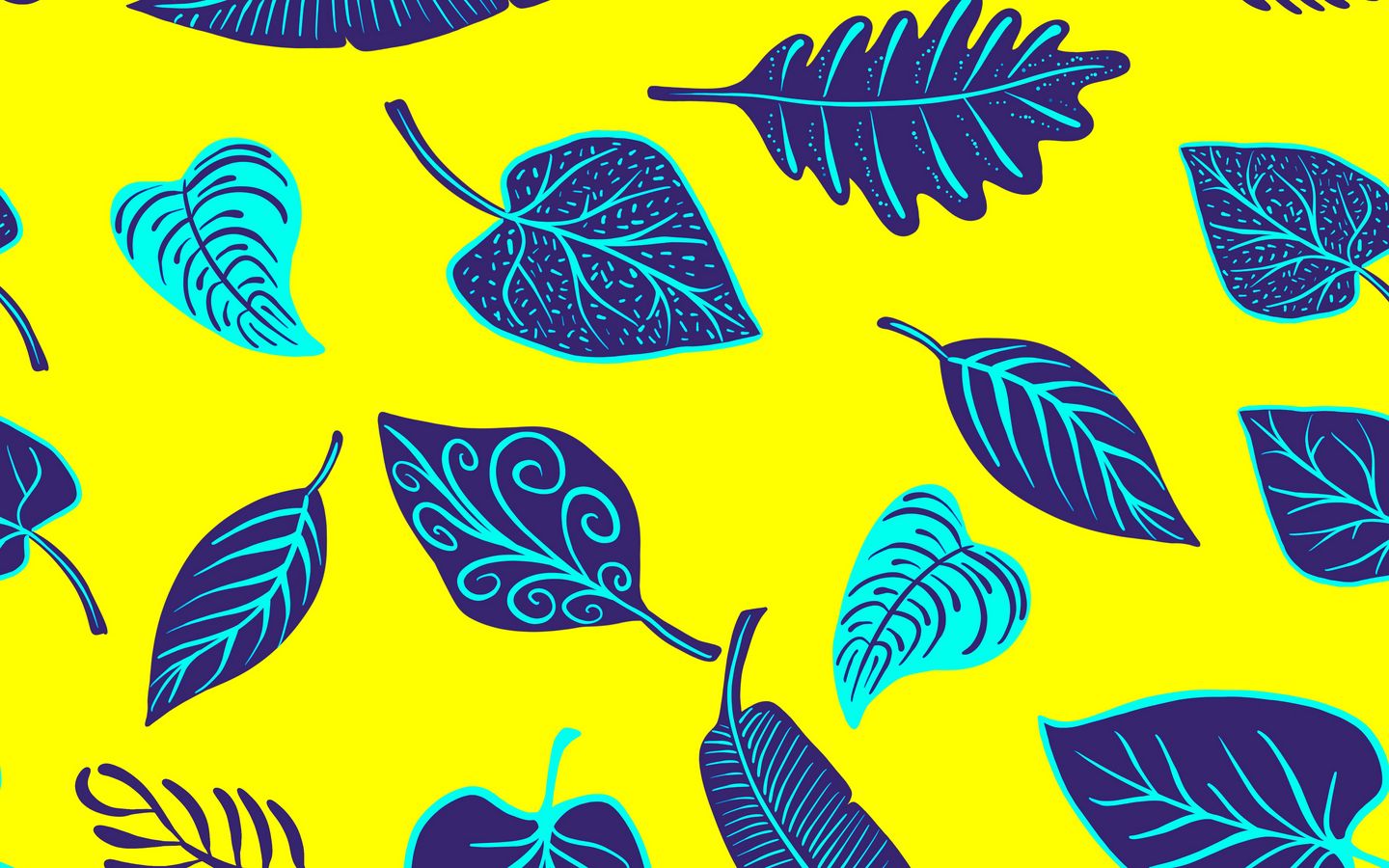 1440x900 Обои листья, арт, желтый, фиолетовый, формы