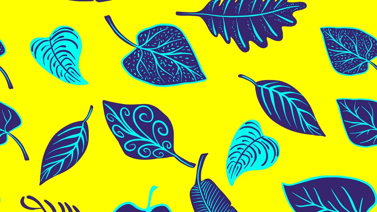 1600x900 Обои листья, арт, желтый, фиолетовый, формы