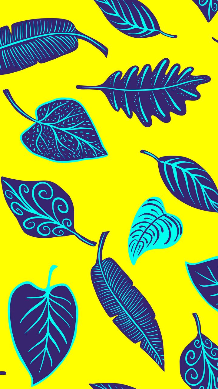 720x1280 Обои листья, арт, желтый, фиолетовый, формы