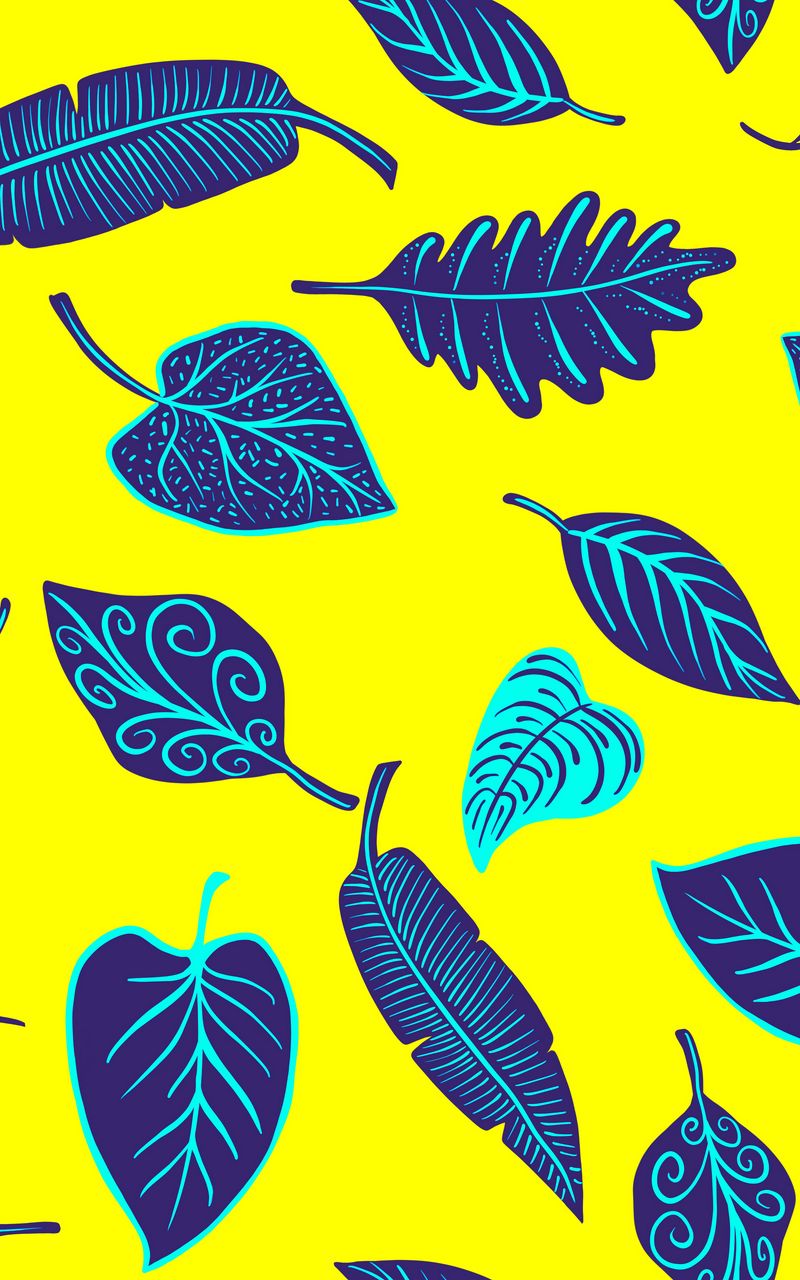 800x1280 Обои листья, арт, желтый, фиолетовый, формы