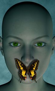 Превью обои лицо, бабочка, молчание, зеленоглазая