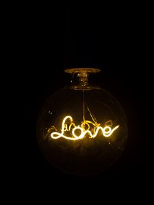 Превью обои любовь, неон, лампа, надпись, слово