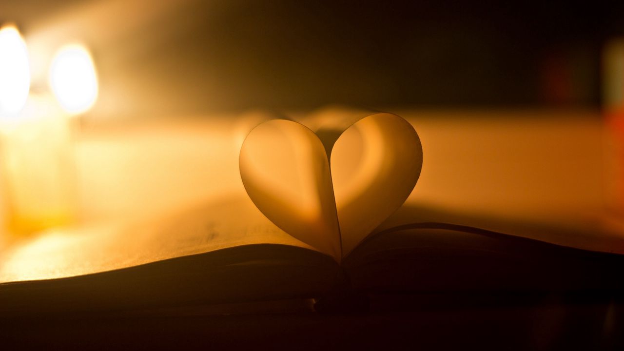 Обои любовь, сердце, счастье, книга, свет