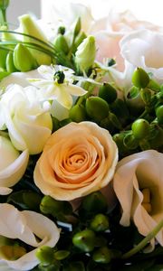 Превью обои лизиантус рассела, розы, цветы, букет, оформление, шикарно