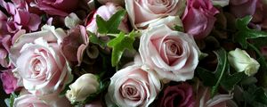 Превью обои лизиантус рассела, розы, цветы, букет, капли, свежесть, листья