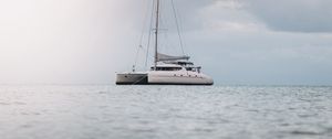Превью обои лодка, яхта, море, вода, облака