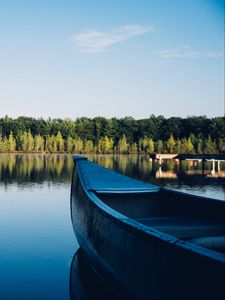 Превью обои лодка, каноэ, озеро, деревья