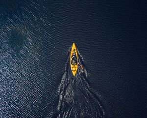 Превью обои лодка, каноэ, вид сверху, океан, вода