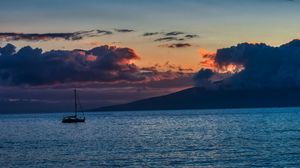 Превью обои лодка, море, горизонт, закат