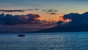 Превью обои лодка, море, горизонт, закат