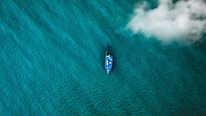 Превью обои лодка, море, облака, вид сверху
