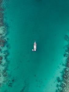 Превью обои лодка, море, подводный, дно, минимализм