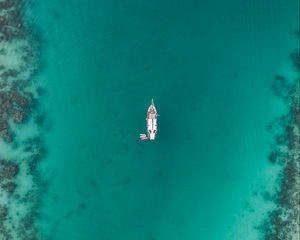 Превью обои лодка, море, подводный, дно, минимализм