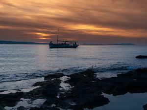 Превью обои лодка, море, природа, вечер