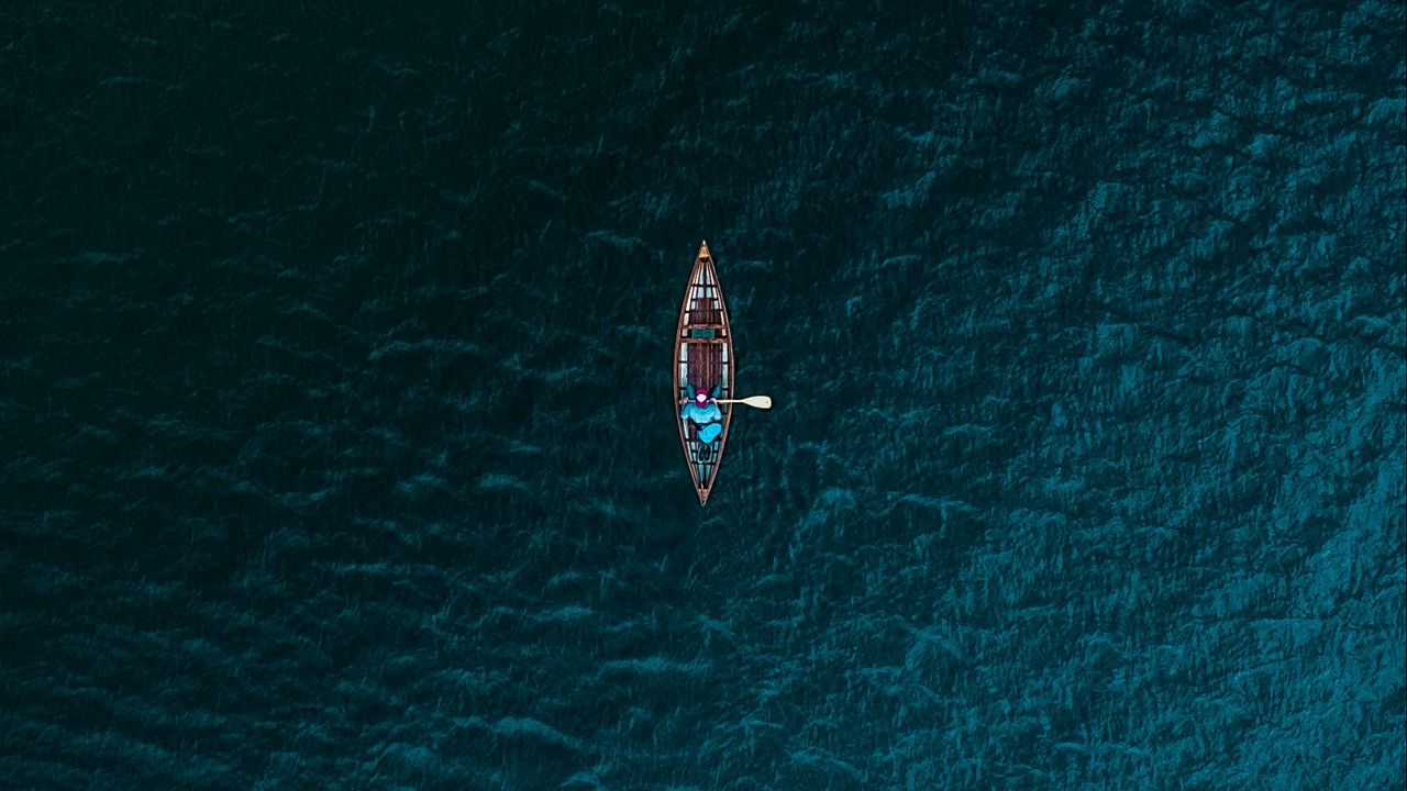 Обои лодка, море, вид сверху, вода