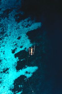 Превью обои лодка, море, вид сверху, вода, риф