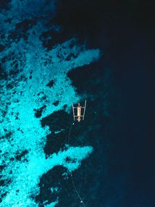 Превью обои лодка, море, вид сверху, вода, риф