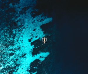 Превью обои лодка, море, вид сверху, вода, риф