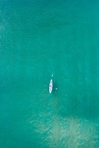 Превью обои лодка, море, вода, вид сверху, минимализм