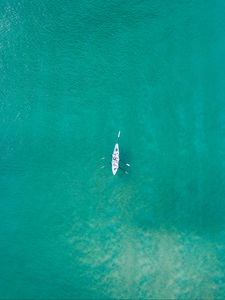 Превью обои лодка, море, вода, вид сверху, минимализм