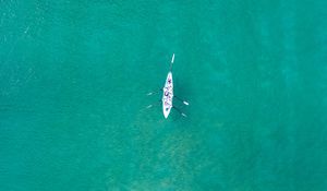 Превью обои лодка, море, вода, вид сверху, минимализм