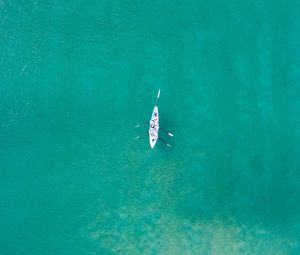 Превью обои лодка, море, вода, вид сверху, минимализм