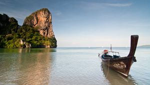 Превью обои лодка, море, вода, горизонт