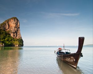 Превью обои лодка, море, вода, горизонт