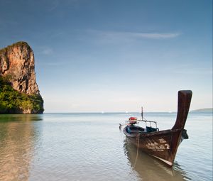 Превью обои лодка, море, вода, горизонт