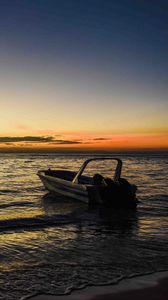 Превью обои лодка, море, волны, закат