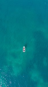 Превью обои лодка, море, волны, вид сверху, минимализм