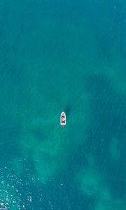 Превью обои лодка, море, волны, вид сверху, минимализм