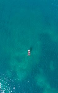 Превью обои лодка, море, волны, вид сверху, минимализм