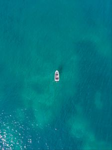 Превью обои лодка, море, волны, вид сверху, минимализм