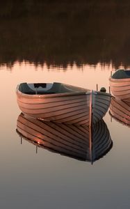 Превью обои лодка, отражение, озеро, природа, тишина