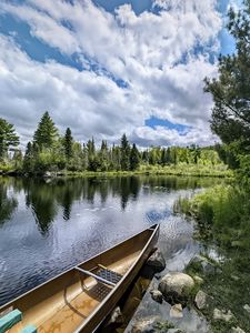 Превью обои лодка, озеро, лес, природа