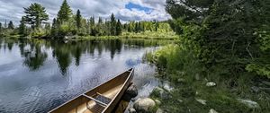 Превью обои лодка, озеро, лес, природа