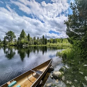 Превью обои лодка, озеро, лес, природа